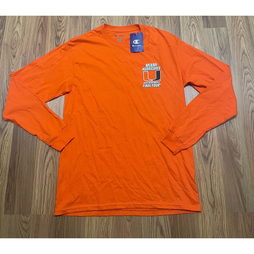 Champion Miami Hurricanes Long Sleeve Shirt Mens Medium 2023 Final Four